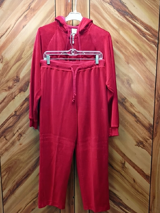 Mountain Lake Pants - Vintage Mountain Lake Red Velour Hoodie & Drawstring Joggers Set Size M